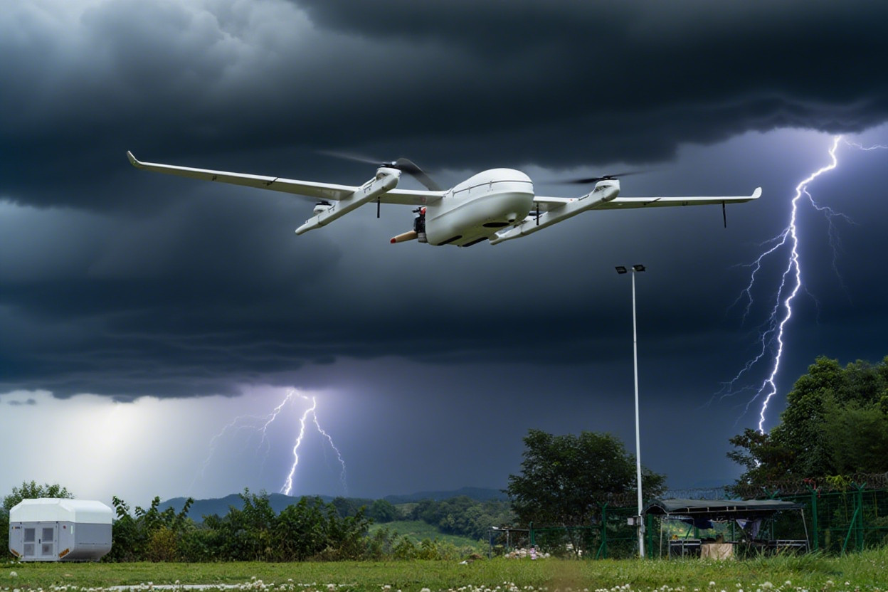 JOUAV CW-80E drone flying under dark clouds